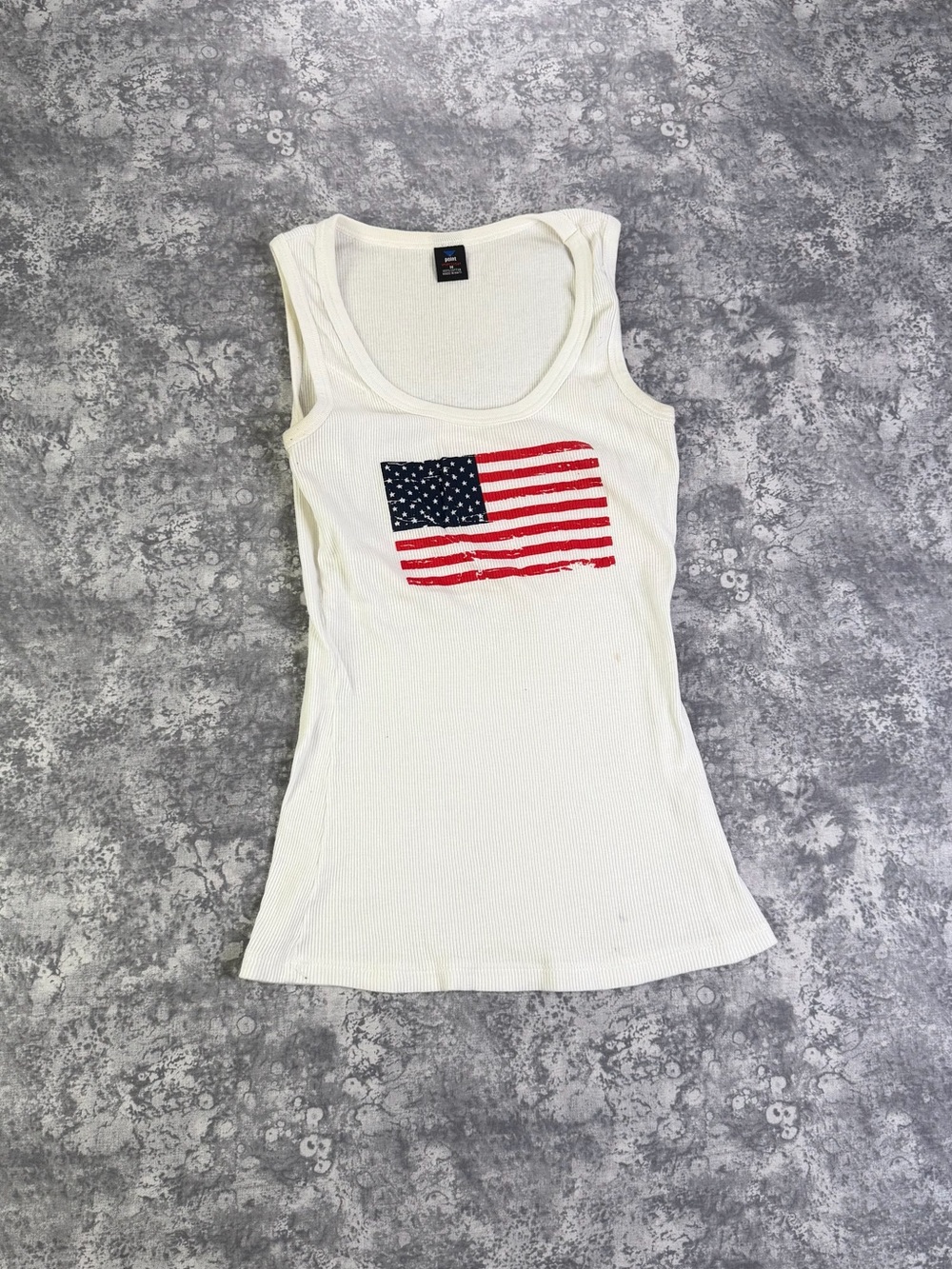 Vintage Y2K American Flag Graphic Ribbed Tank Top Scoop Neck M
